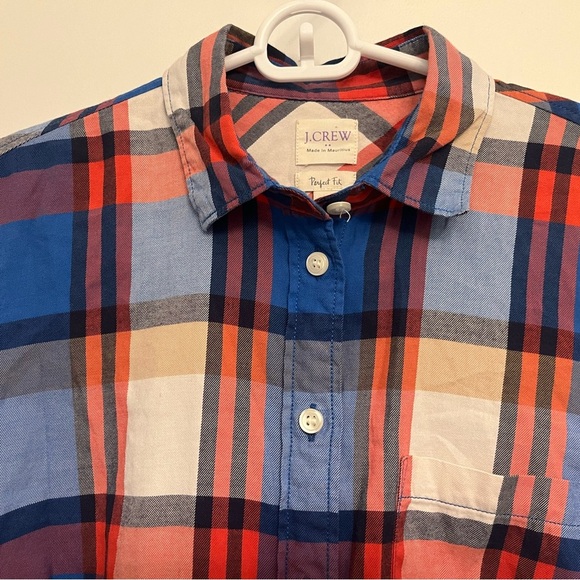 J. Crew Blue Orange Plaid Perfect Fit Button Down Size Small Petite - Picture 6 of 13